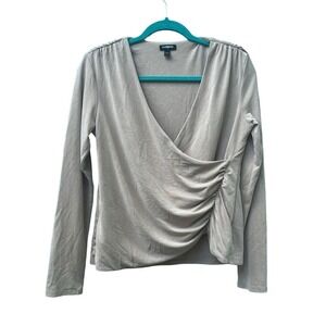 Express Size S Slinky Tan Neutral Crossover Top Ruched Surplice Modal Stretchy